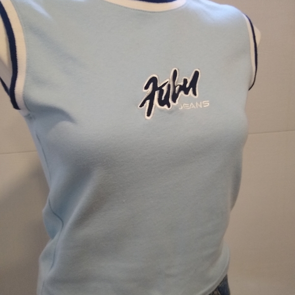 FUBU Tops - Vintage Fubu  Spell out cropped tee blue Made USA